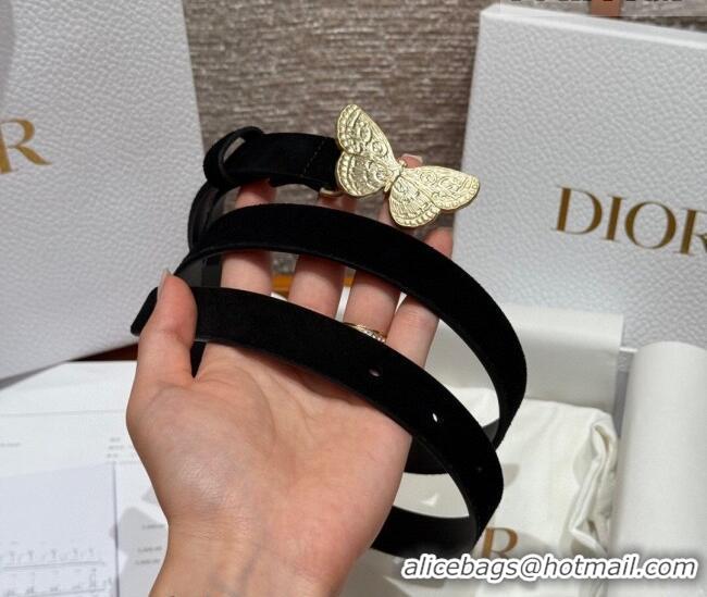 Luxury Cheap Dior Suede Belt 2cm with Butterfly Buckle DR031703 Black 2026