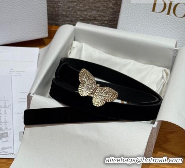Luxury Cheap Dior Suede Belt 2cm with Butterfly Buckle DR031703 Black 2026