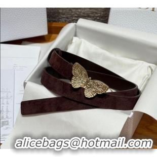 Top Quality Dior Suede Belt 2cm with Butterfly Buckle DR031703 Dark Brown 2026