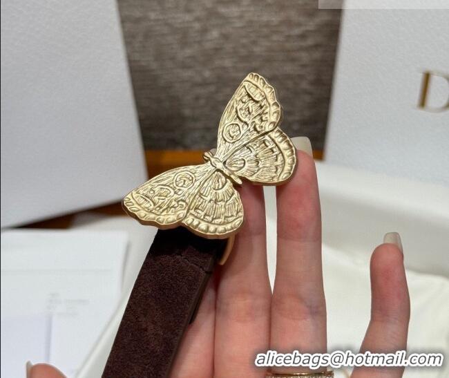 Top Quality Dior Suede Belt 2cm with Butterfly Buckle DR031703 Dark Brown 2026