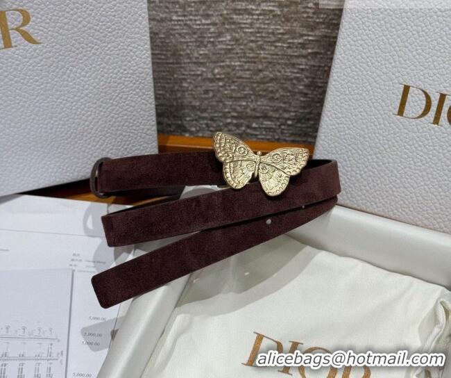 Top Quality Dior Suede Belt 2cm with Butterfly Buckle DR031703 Dark Brown 2026