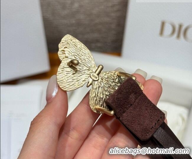 Top Quality Dior Suede Belt 2cm with Butterfly Buckle DR031703 Dark Brown 2026