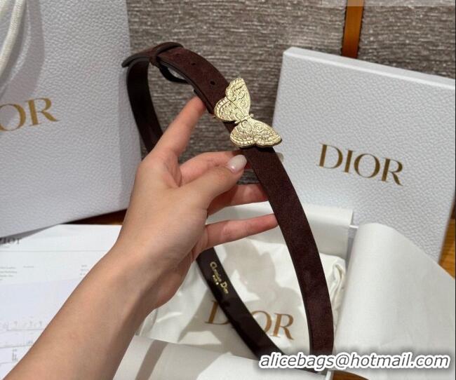 Top Quality Dior Suede Belt 2cm with Butterfly Buckle DR031703 Dark Brown 2026