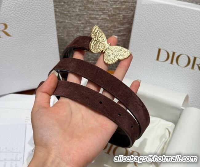 Top Quality Dior Suede Belt 2cm with Butterfly Buckle DR031703 Dark Brown 2026