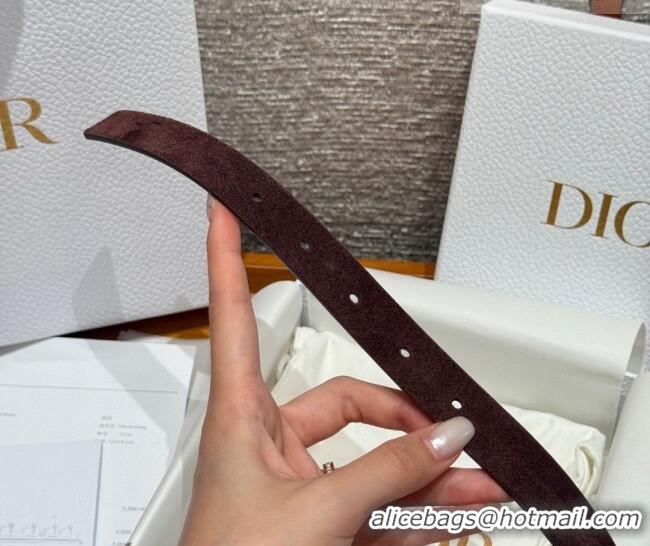 Top Quality Dior Suede Belt 2cm with Butterfly Buckle DR031703 Dark Brown 2026