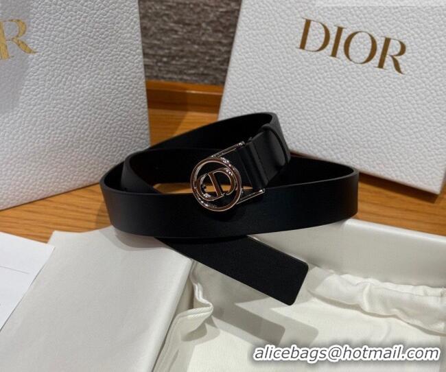 Best Price Dior Smooth Leather Belt 2.5cm with Circle CD Buckle DR031704 Black/Silver 2026
