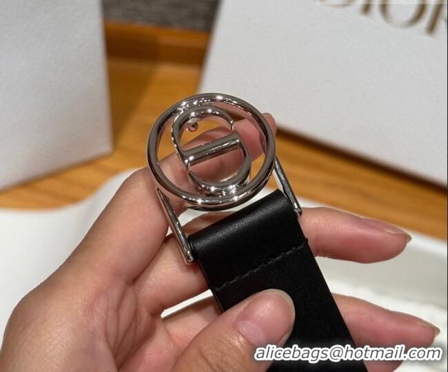 Best Price Dior Smooth Leather Belt 2.5cm with Circle CD Buckle DR031704 Black/Silver 2026