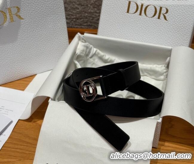 Best Price Dior Smooth Leather Belt 2.5cm with Circle CD Buckle DR031704 Black/Silver 2026