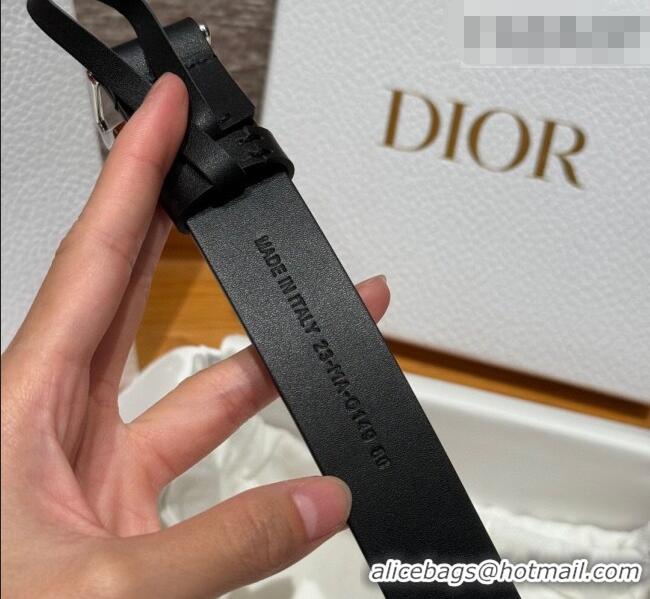 Best Price Dior Smooth Leather Belt 2.5cm with Circle CD Buckle DR031704 Black/Silver 2026