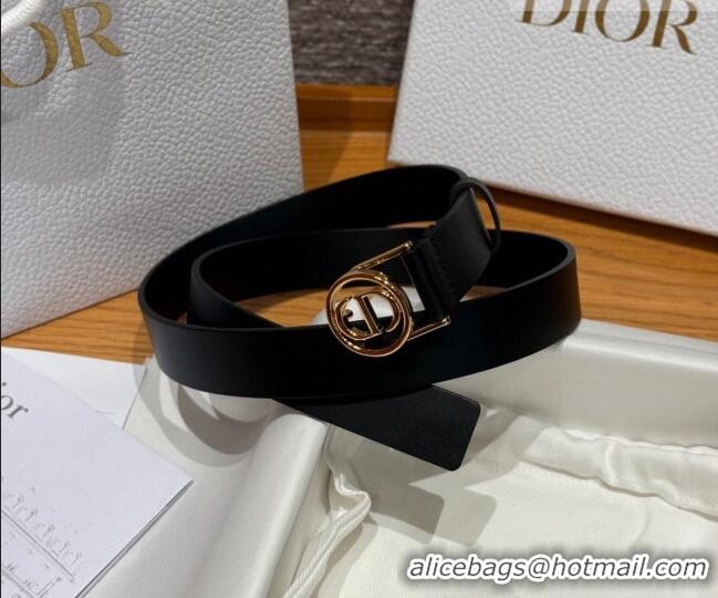 New Design Dior Smooth Leather Belt 2.5cm with Circle CD Buckle DR031704 Black/Gold 2026