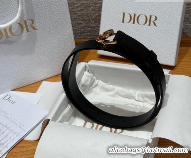 New Design Dior Smooth Leather Belt 2.5cm with Circle CD Buckle DR031704 Black/Gold 2026