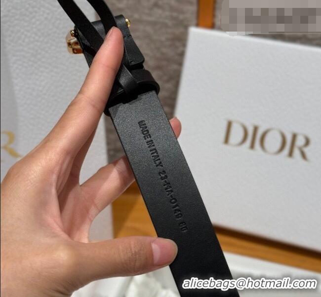 New Design Dior Smooth Leather Belt 2.5cm with Circle CD Buckle DR031704 Black/Gold 2026