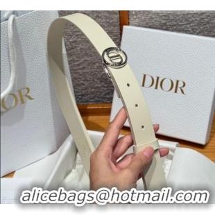 Well Crafted Dior Smooth Leather Belt 2.5cm with Circle CD Buckle DR031704 White/Silver 2026