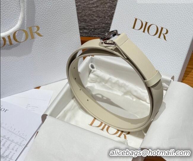 Well Crafted Dior Smooth Leather Belt 2.5cm with Circle CD Buckle DR031704 White/Silver 2026