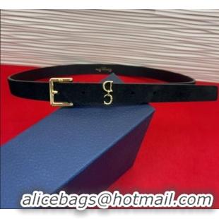 Top Grade Dior Saddle Loop Belt 2cm in Suede with CD Pin Buckle DR031705 Black/Gold 2026