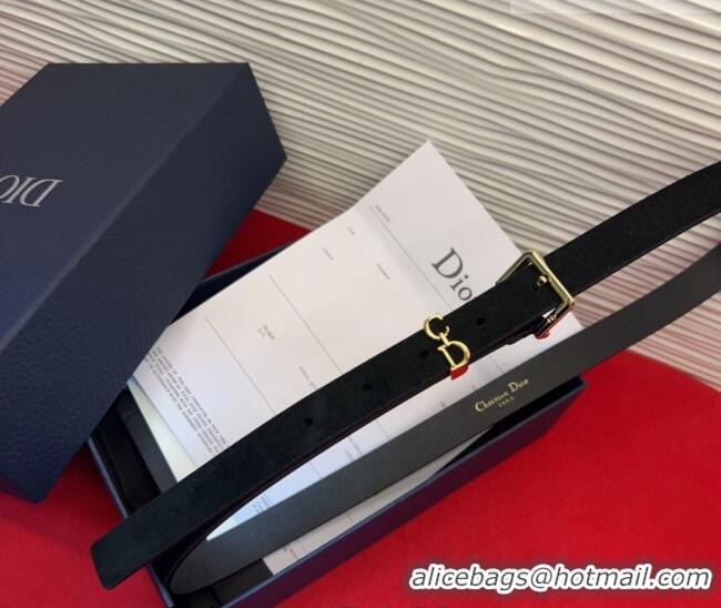 Top Grade Dior Saddle Loop Belt 2cm in Suede with CD Pin Buckle DR031705 Black/Gold 2026