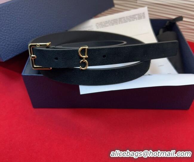 Top Grade Dior Saddle Loop Belt 2cm in Suede with CD Pin Buckle DR031705 Black/Gold 2026