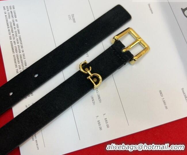 Top Grade Dior Saddle Loop Belt 2cm in Suede with CD Pin Buckle DR031705 Black/Gold 2026