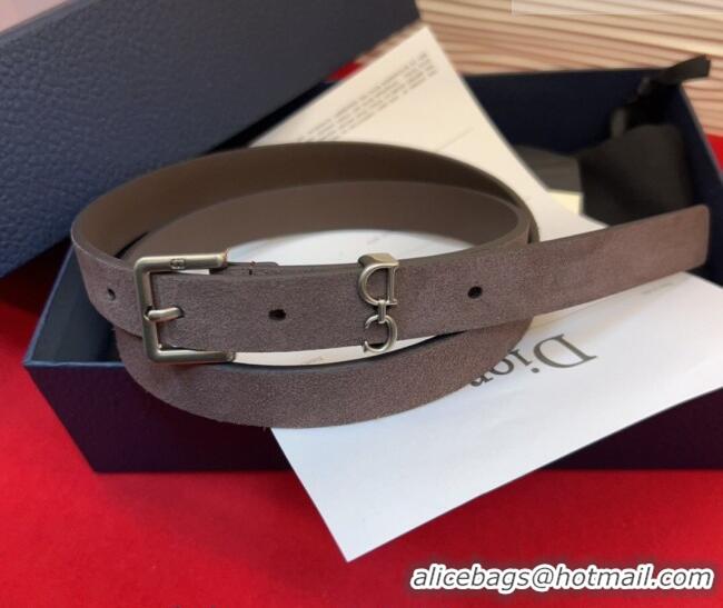 Free Shipping Dior Saddle Loop Belt 2cm in Suede with CD Pin Buckle DR031705 Taupe/Silver 2026