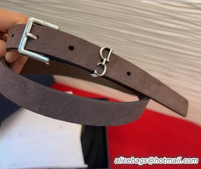 Free Shipping Dior Saddle Loop Belt 2cm in Suede with CD Pin Buckle DR031705 Taupe/Silver 2026