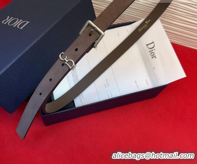 Free Shipping Dior Saddle Loop Belt 2cm in Suede with CD Pin Buckle DR031705 Taupe/Silver 2026