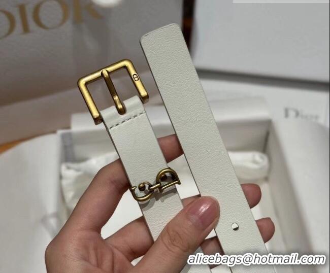 Shop Discount Dior Saddle Loop Belt 2cm in Smooth Leather with CD Pin Buckle DR031705 White/Gold 2026