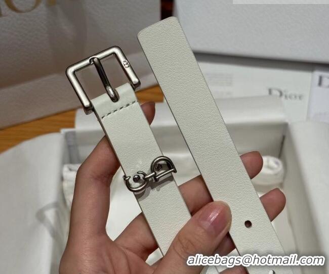 Top Design Dior Saddle Loop Belt 2cm in Smooth Leather with CD Pin Buckle DR031705 White/Silver 2026