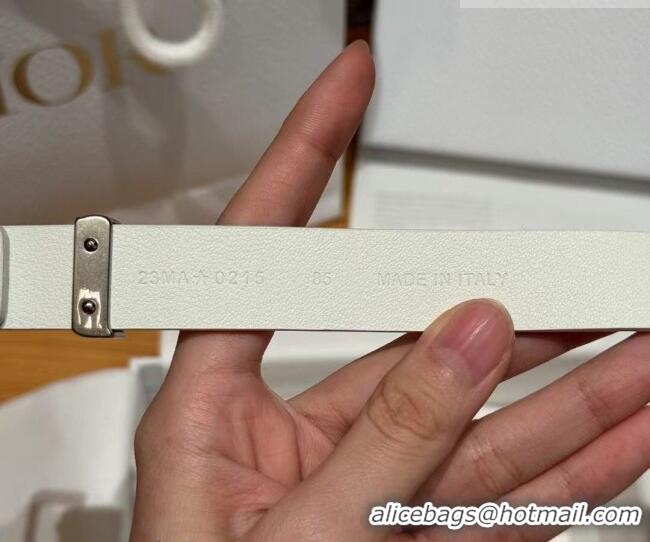 Top Design Dior Saddle Loop Belt 2cm in Smooth Leather with CD Pin Buckle DR031705 White/Silver 2026