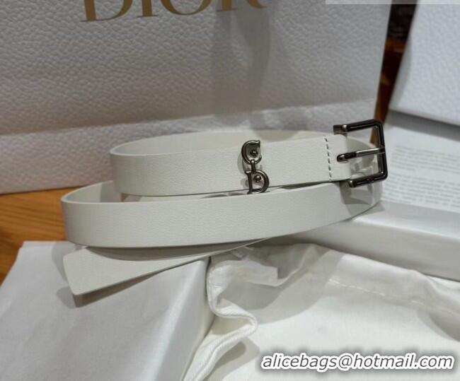 Top Design Dior Saddle Loop Belt 2cm in Smooth Leather with CD Pin Buckle DR031705 White/Silver 2026