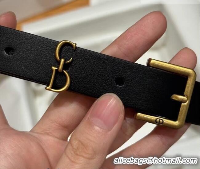 Best Quality Dior Saddle Loop Belt 2cm in Smooth Leather with CD Pin Buckle DR031705 Black/Gold 2026
