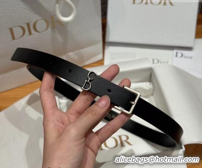 New Fashion Dior Saddle Loop Belt 2cm in Smooth Leather with CD Pin Buckle DR031705 Black/Silver 2026