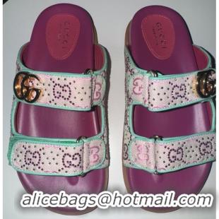 ​Top Grade Gucci Moritz Embellished Canvas-Jacquard Slides 780066 Purple