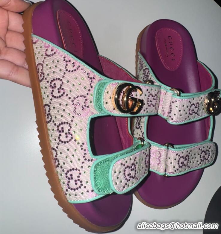 ​Top Grade Gucci Moritz Embellished Canvas-Jacquard Slides 780066 Purple