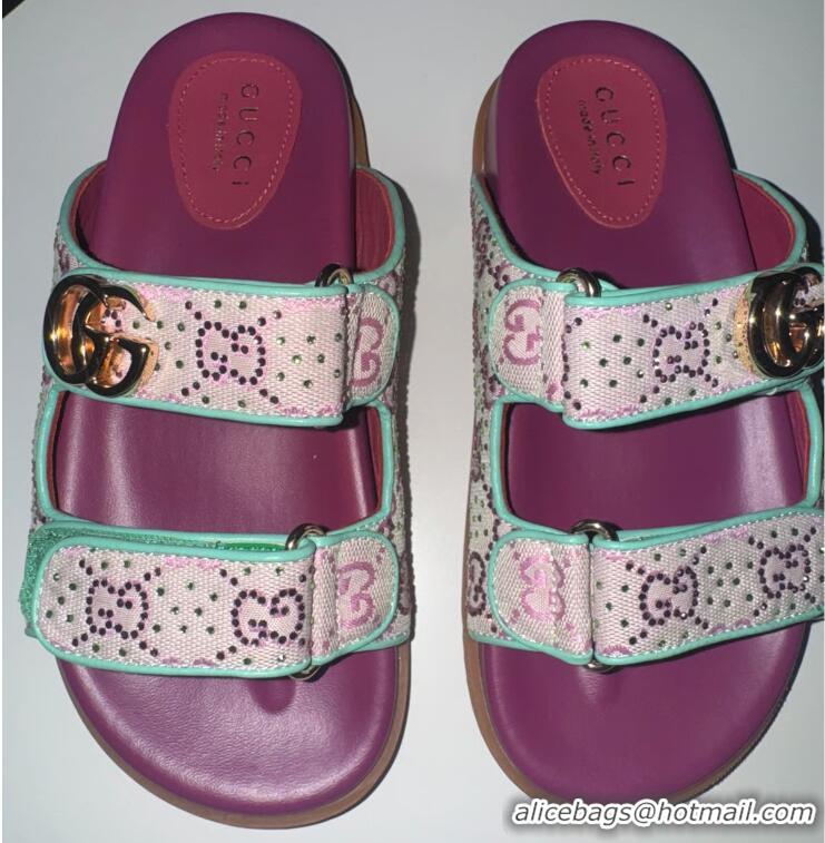 ​Top Grade Gucci Moritz Embellished Canvas-Jacquard Slides 780066 Purple
