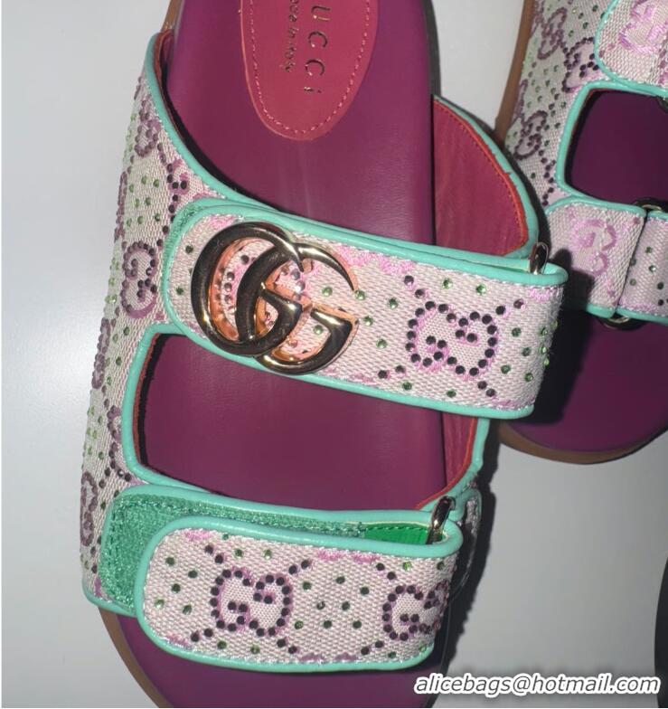 ​Top Grade Gucci Moritz Embellished Canvas-Jacquard Slides 780066 Purple