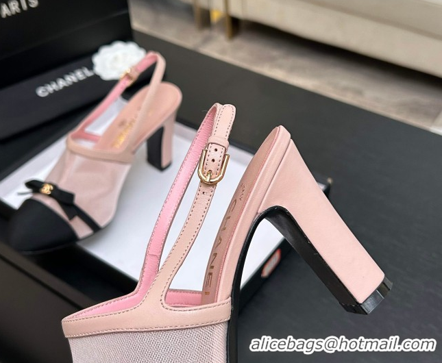 Good Product Chanel Mesh & Grosgrain Slingbacks Pump 9cm with Bow G47021 Pink 2026