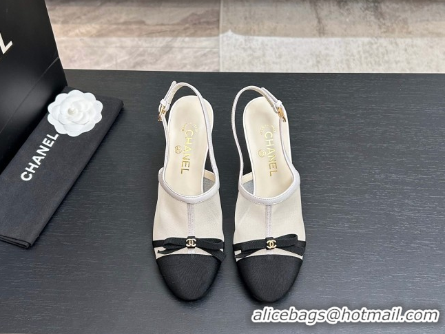 Popular Style Chanel Mesh & Grosgrain Slingbacks Pump 9cm with Bow G47021 White 2026