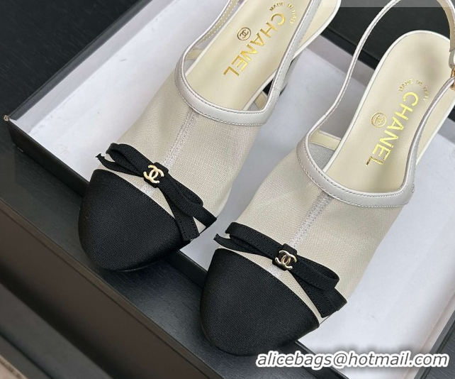 Popular Style Chanel Mesh & Grosgrain Slingbacks Pump 9cm with Bow G47021 White 2026