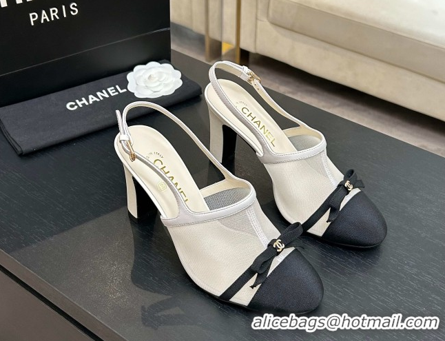 Popular Style Chanel Mesh & Grosgrain Slingbacks Pump 9cm with Bow G47021 White 2026