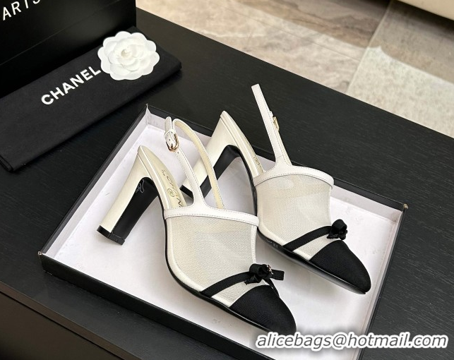 Popular Style Chanel Mesh & Grosgrain Slingbacks Pump 9cm with Bow G47021 White 2026