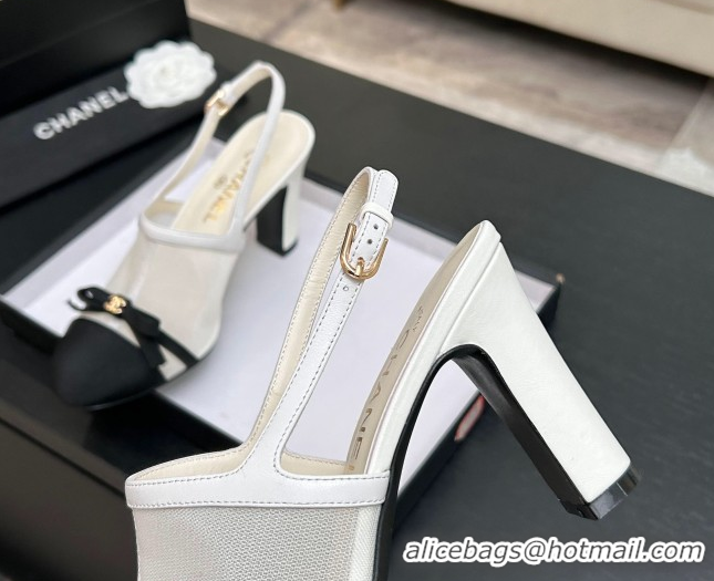 Popular Style Chanel Mesh & Grosgrain Slingbacks Pump 9cm with Bow G47021 White 2026