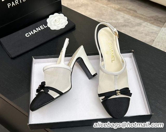 Popular Style Chanel Mesh & Grosgrain Slingbacks Pump 9cm with Bow G47021 White 2026
