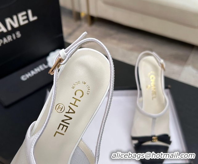 Popular Style Chanel Mesh & Grosgrain Slingbacks Pump 9cm with Bow G47021 White 2026