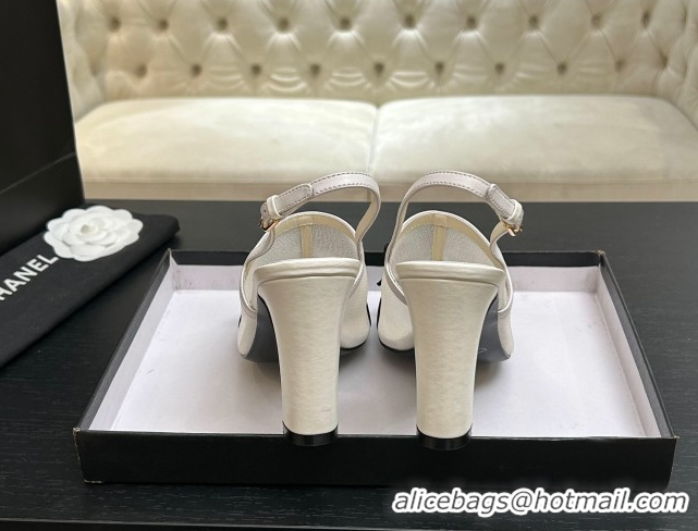 Popular Style Chanel Mesh & Grosgrain Slingbacks Pump 9cm with Bow G47021 White 2026