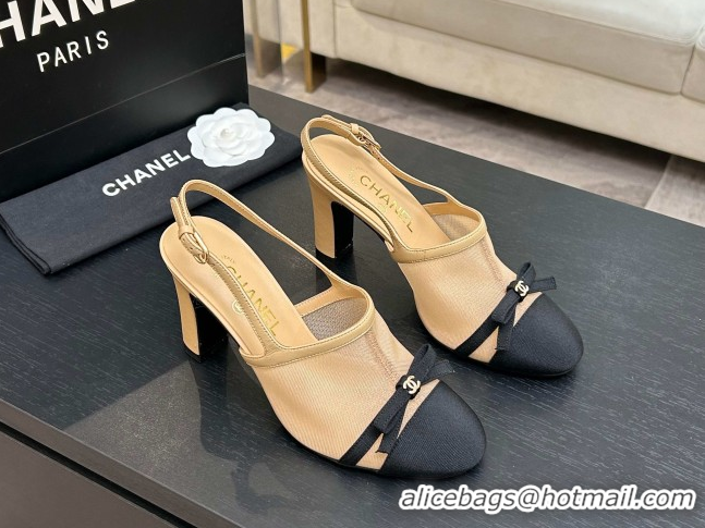 Unique Style Chanel Mesh & Grosgrain Slingbacks Pump 9cm with Bow G47021 Beige 2026