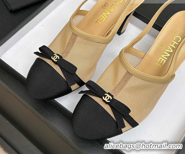 Unique Style Chanel Mesh & Grosgrain Slingbacks Pump 9cm with Bow G47021 Beige 2026