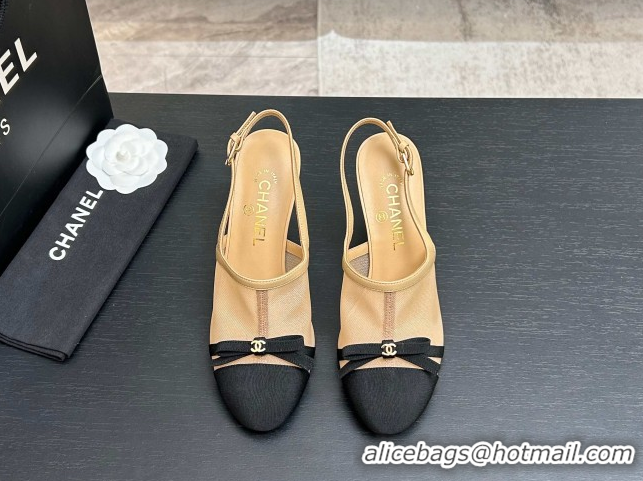 Unique Style Chanel Mesh & Grosgrain Slingbacks Pump 9cm with Bow G47021 Beige 2026