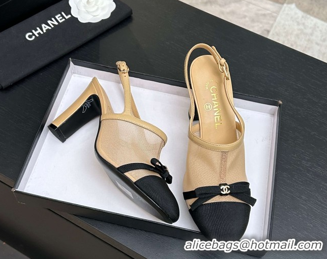 Unique Style Chanel Mesh & Grosgrain Slingbacks Pump 9cm with Bow G47021 Beige 2026