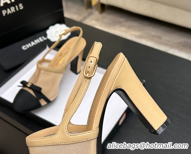 Unique Style Chanel Mesh & Grosgrain Slingbacks Pump 9cm with Bow G47021 Beige 2026