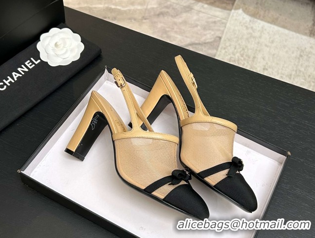 Unique Style Chanel Mesh & Grosgrain Slingbacks Pump 9cm with Bow G47021 Beige 2026